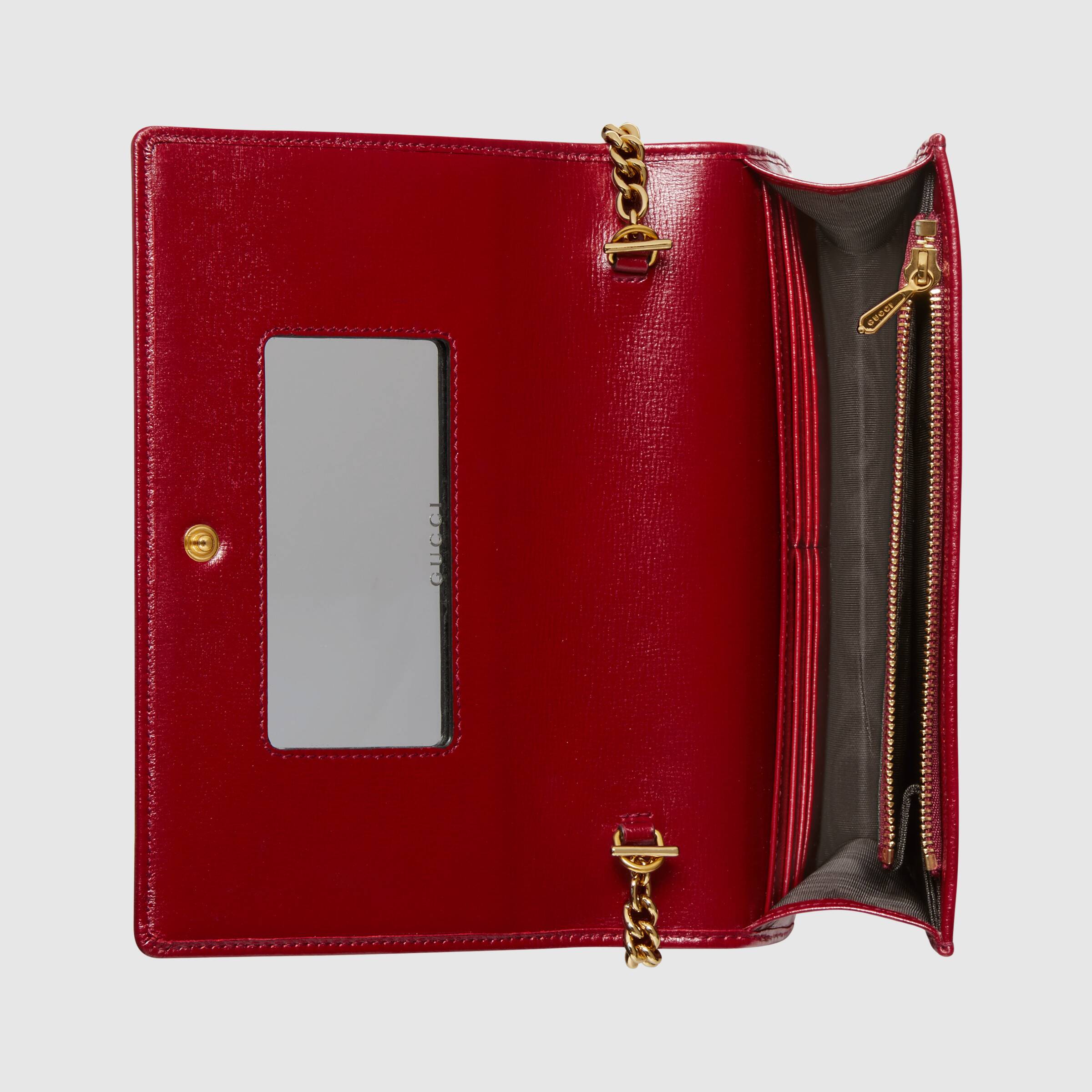 Gucci Leather Chain Card Case Wallet Red