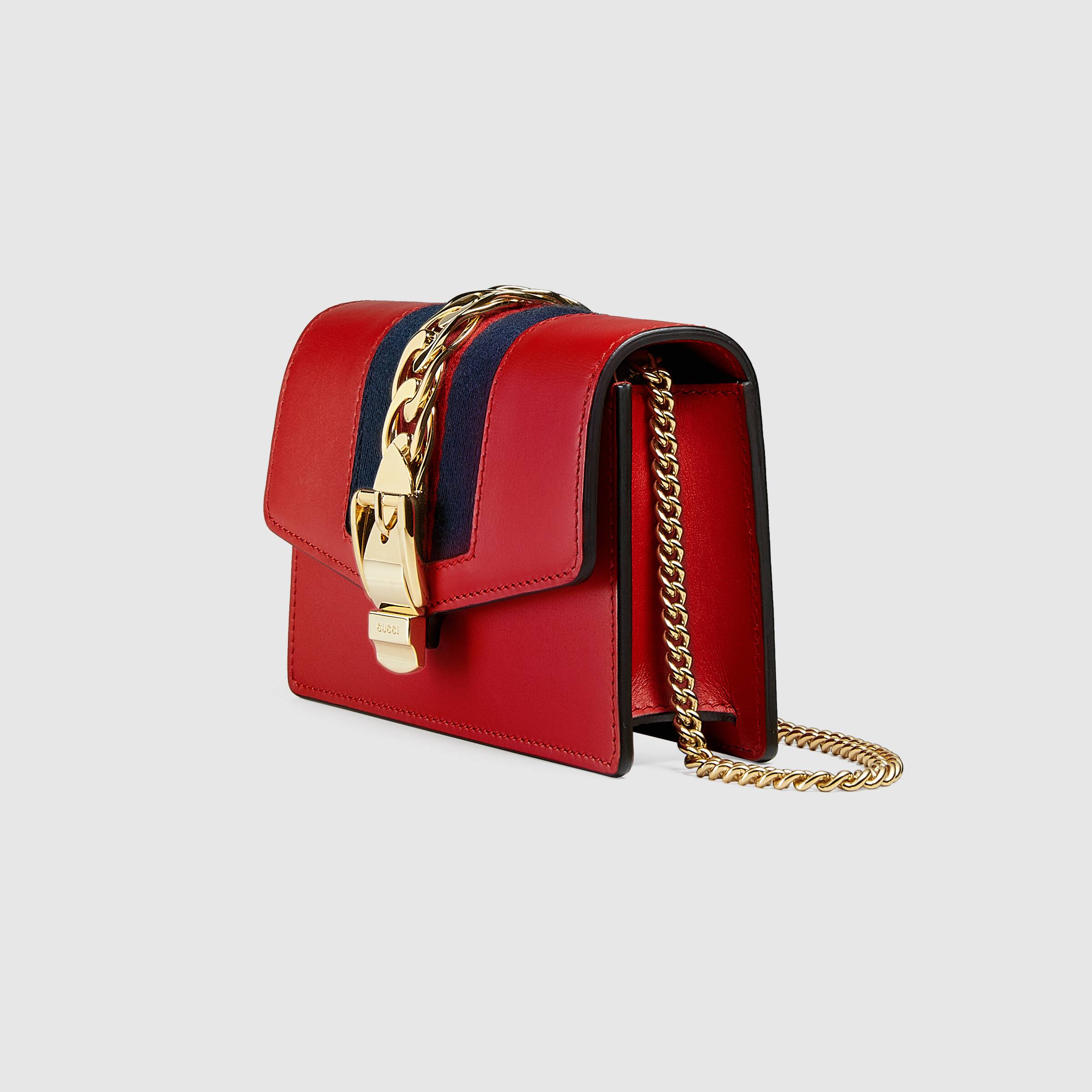 Gucci Sylvie Leather Mini Chain Bag Hibiscus Red