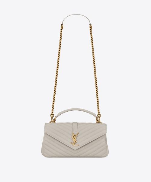 Saint Laurent Classic Medium College Monogram White Gold-Toned