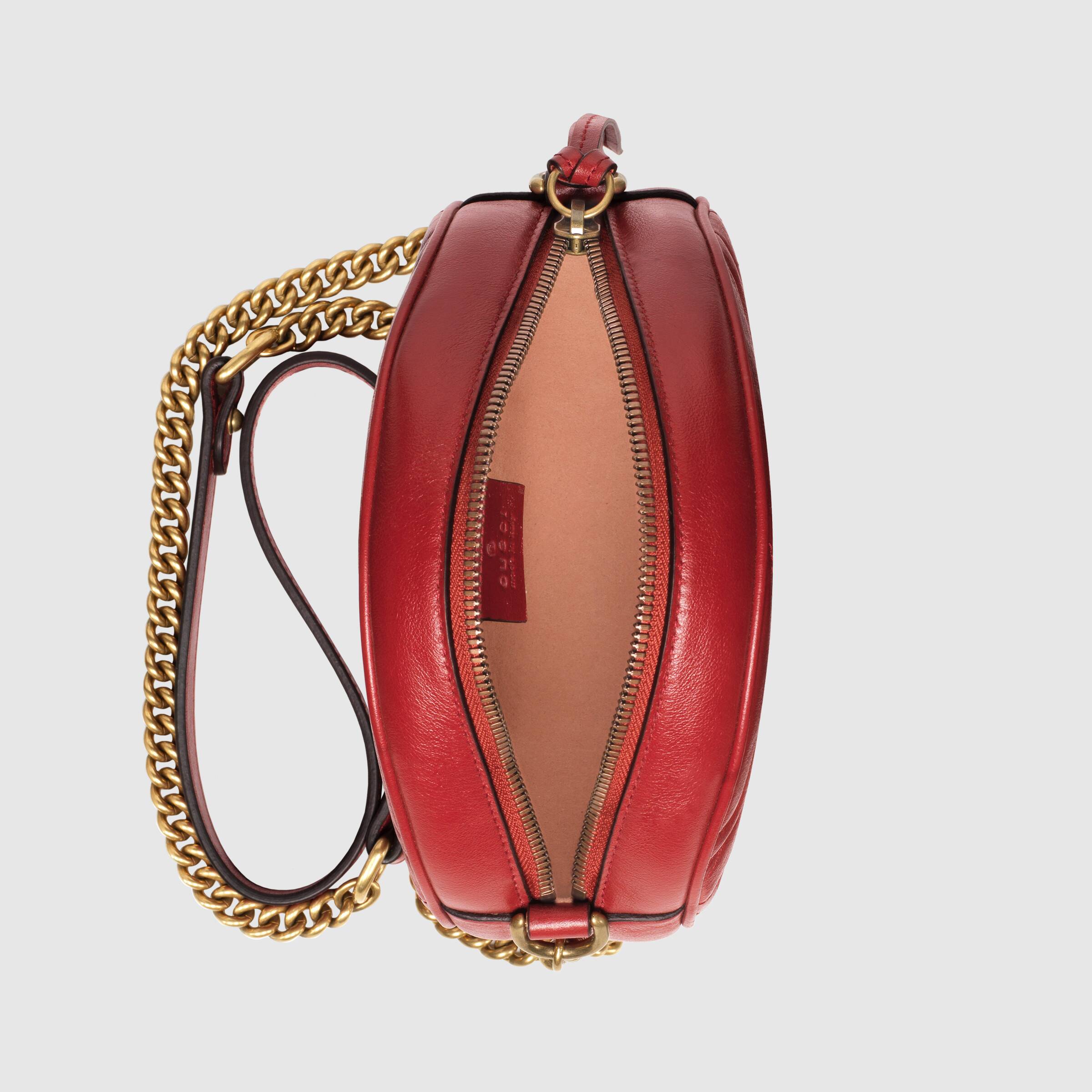 Gucci GG Marmont Mini Round Shoulder Bag Hibiscus Red