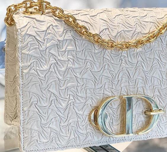 Dior Wavy-Effect 30 Montaigne Bag With Chain White