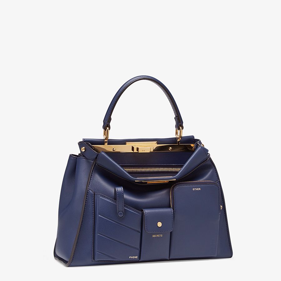 Fendi Peekaboo Iconic Mini Blue Leather Bag