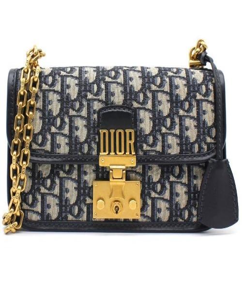 Dior Addict Flap Bag Blue Oblique Canvas With Chain