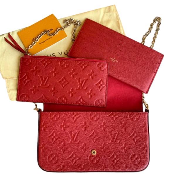 LV Pochette Felicie Bag Monogram Leather Cerise