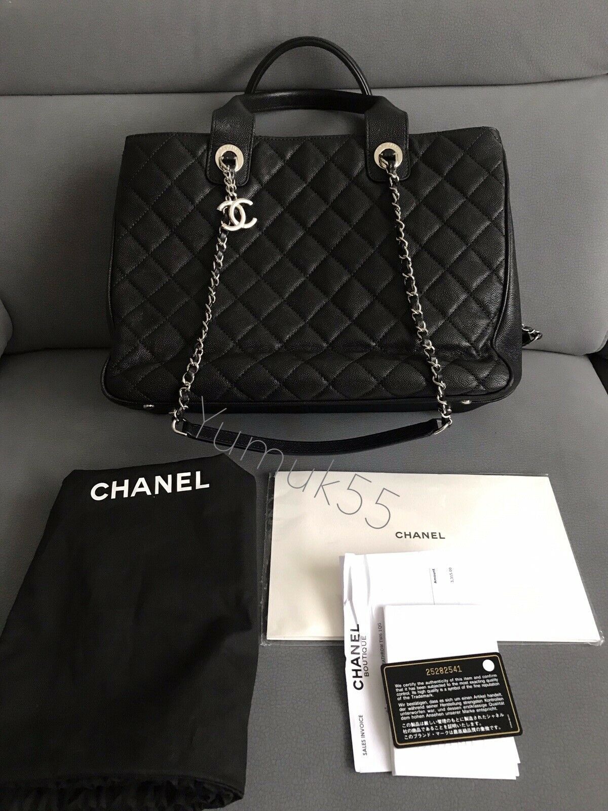 Chanel Large Shopping Tote Silver Tone Black