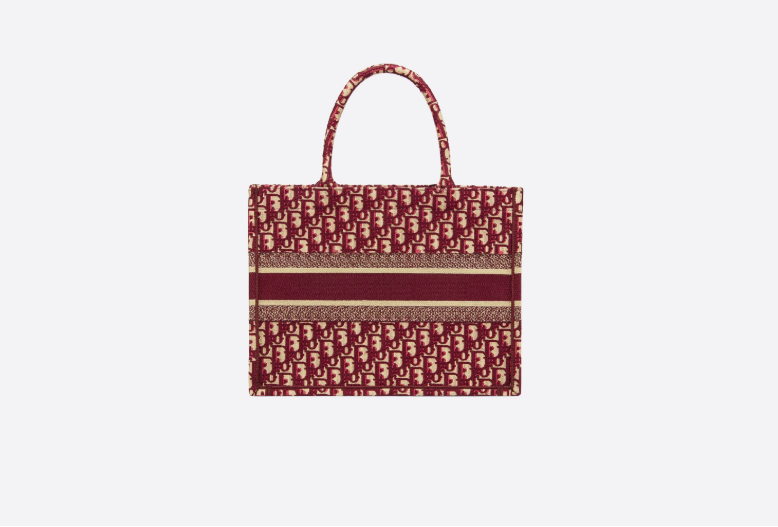 Dior Book Tote Bag In Embroidered Canvas Burgundy Dior Oblique