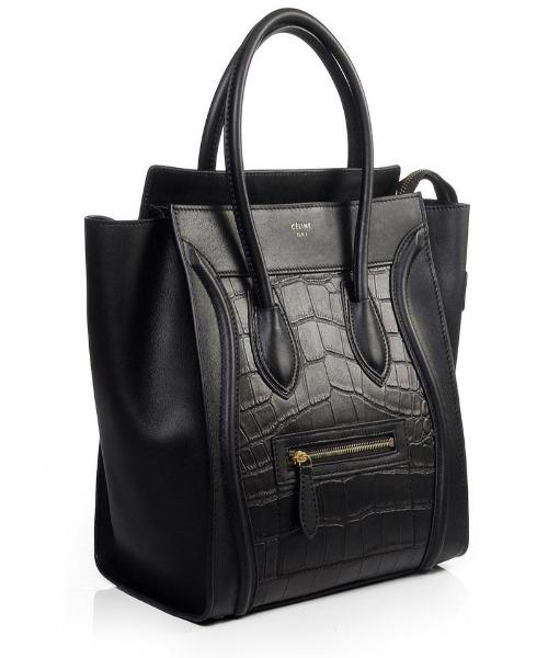 Celine Mini Luggage Handbag Crocodile Veins Leather with Calfskin Leather