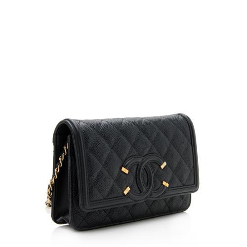 Chanel Wallet On Chain – WOC CC Filigree Black Grained Calfskin