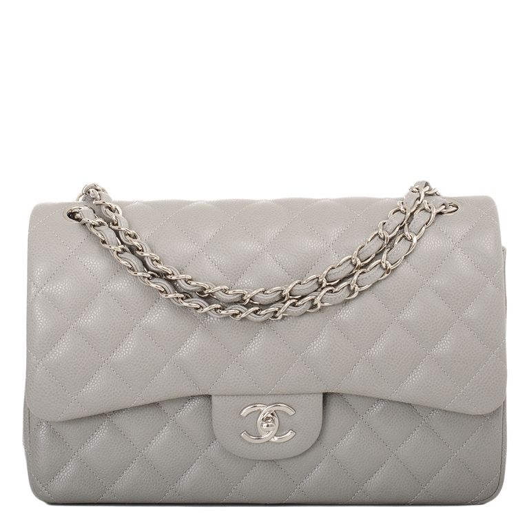 Chanel Mini Flap Bag Light Grey Lambskin Silver Hardware