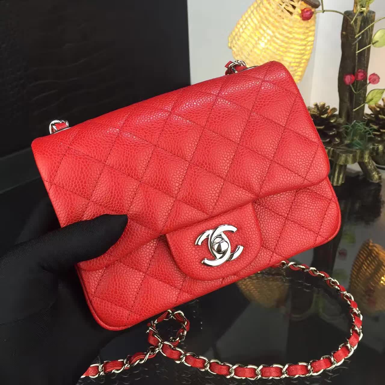 Chanel Classic Clutch With Chain – CWC Caviar Red Silver-Toned