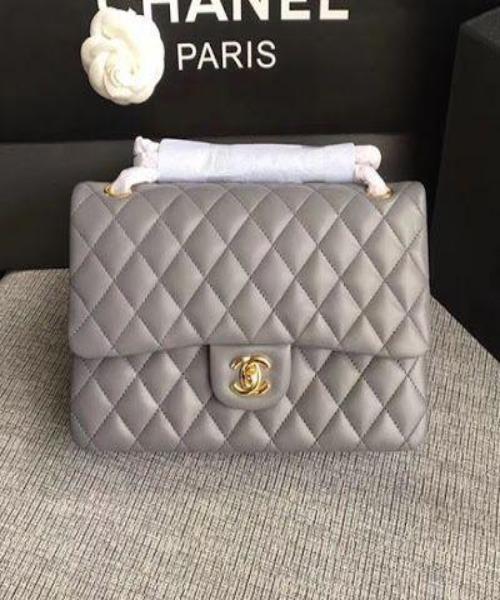 Chanel Mini Flap Bag Light Grey Lambskin Silver Hardware