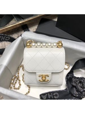 Chanel Clutch With Chain And Pearls White