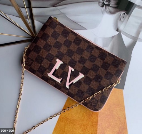 LV Double Zip Pochette Damier Ebene LV Print