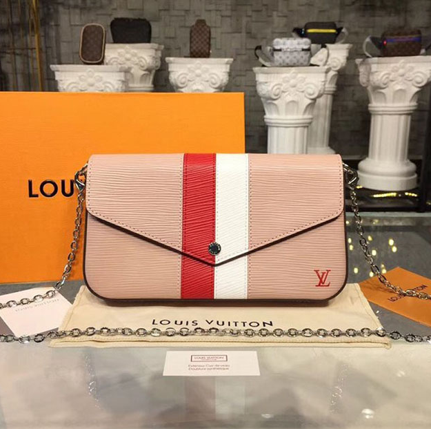 LV Pochette Felicie Epi Leather Rose Ballerine