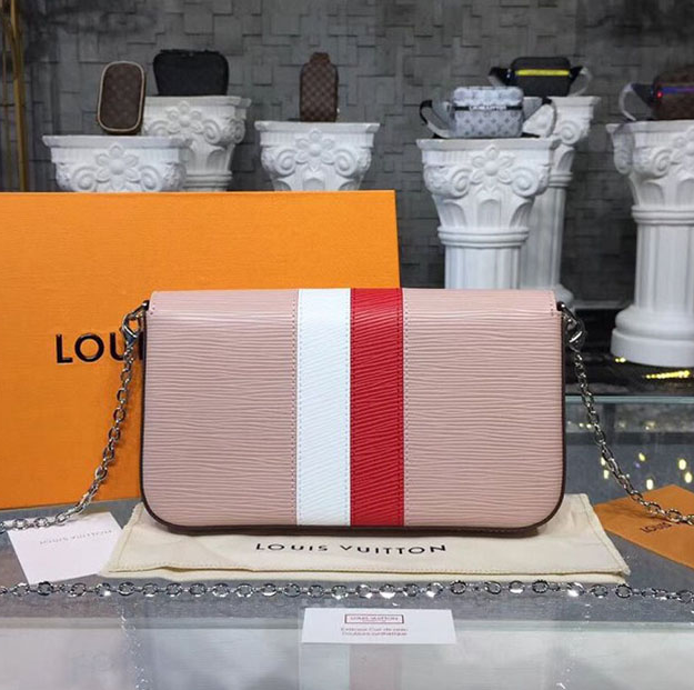 LV Pochette Felicie Epi Leather Rose Ballerine