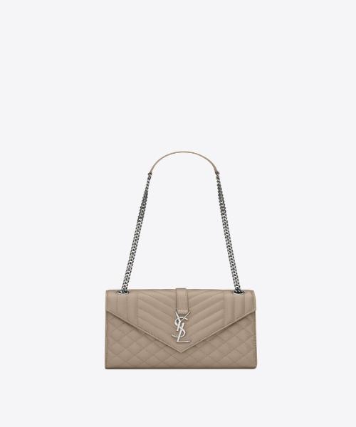 Saint Laurent Envelope Medium Bag in Mix Matelasse Grain De Poudre Embossed Leather Latte