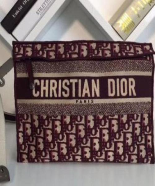 Dior Burgundy Oblique Embroidered Canvas Clutch