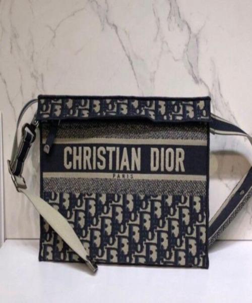 Dior Blue Oblique Embroidered Canvas Clutch