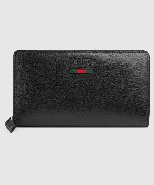 Gucci Leather Zip Around Wallet With Web Black