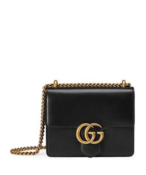 Gucci GG Marmont Leather Shoulder Bag Hearts Black
