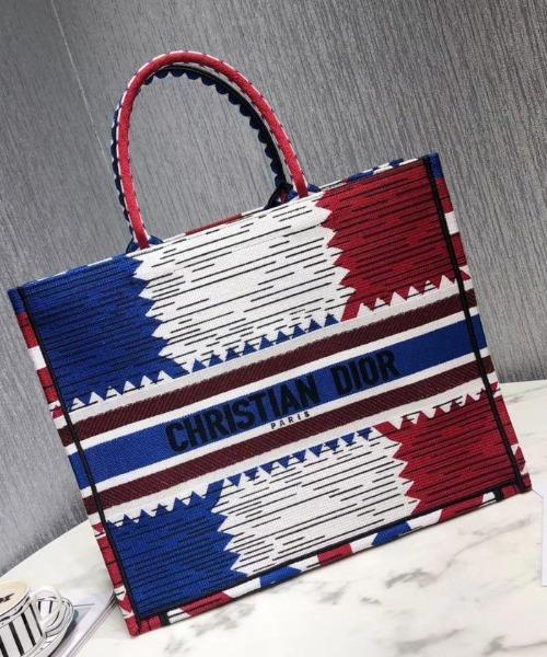 Dior Book Tote Bag Embroidered Canvas French Flag