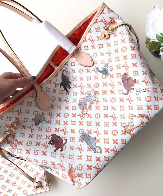 LV Neverfull MM Catogram White/Orange