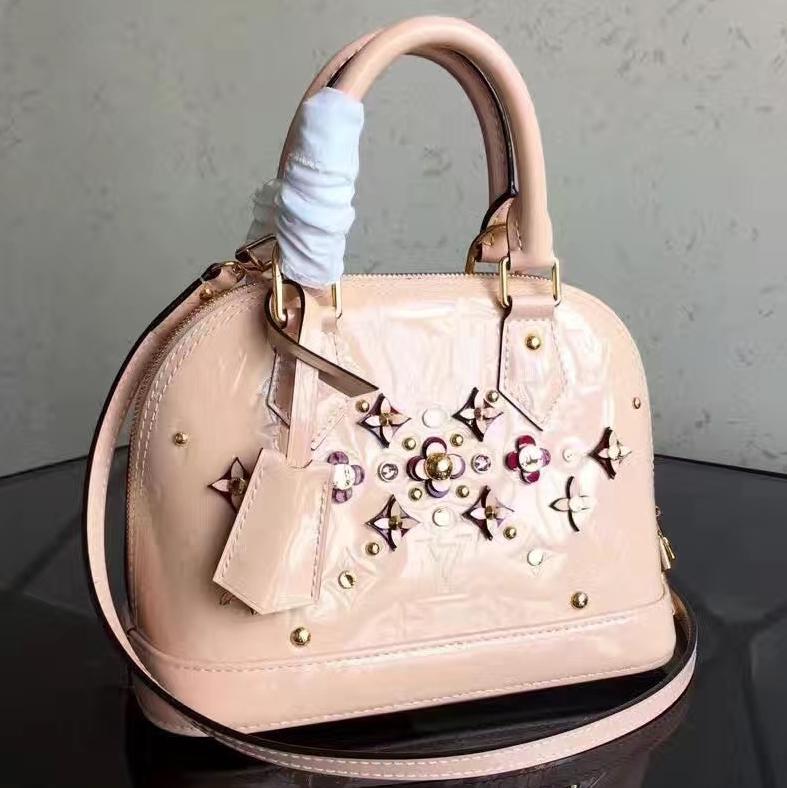 LV Alma BB Tote Bag Monogram Vernis Rose Ballerine