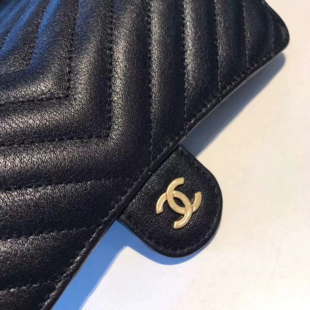 Chanel Classic Long Flap Wallet Chevron Lambskin Black