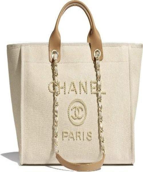Chanel Deauville Fabric Tote Beige