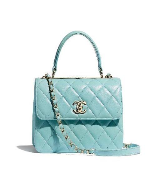 Chanel Small Flap Bag With Top Handle Light Blue-Gold
