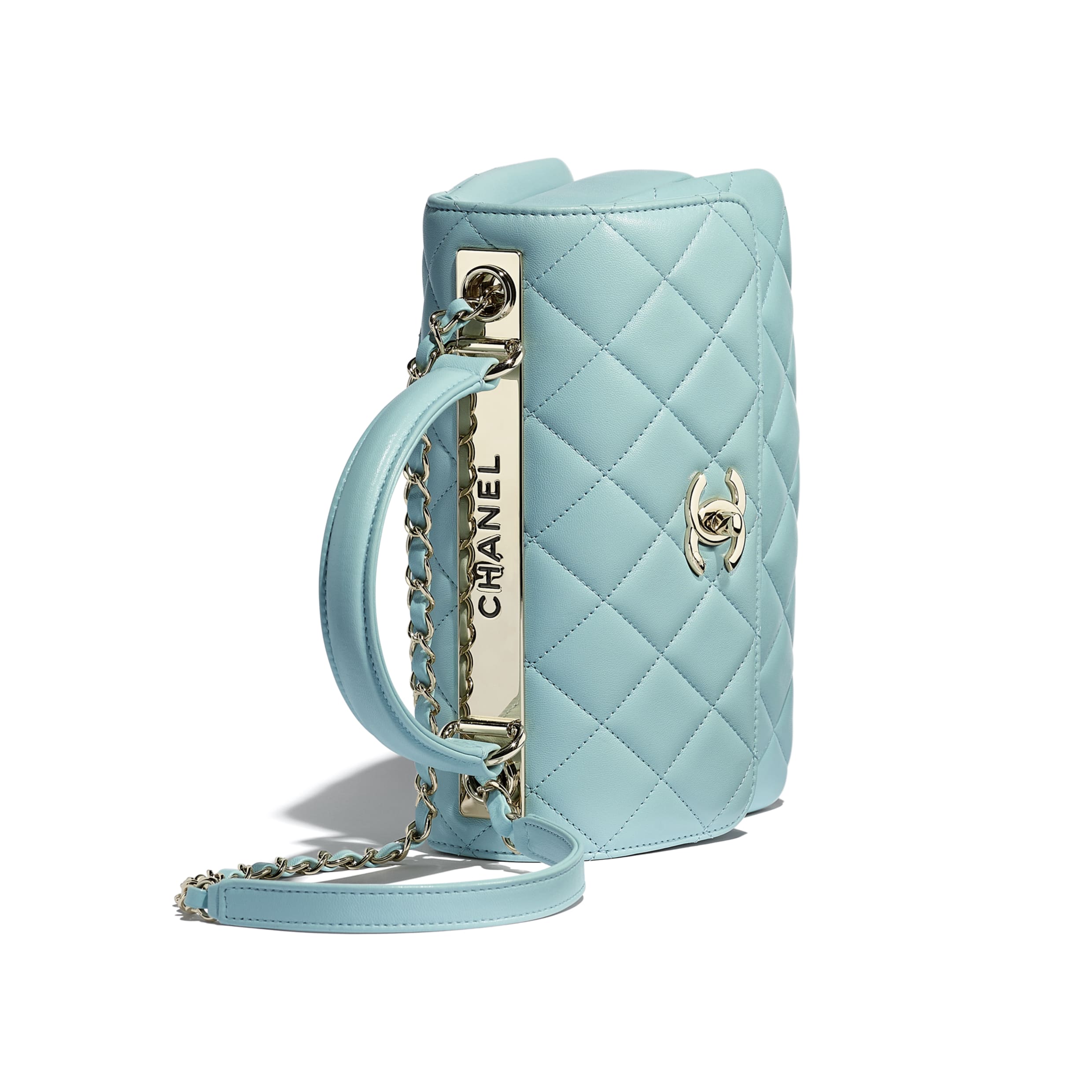 Chanel Small Flap Bag With Top Handle Light Blue-Gold